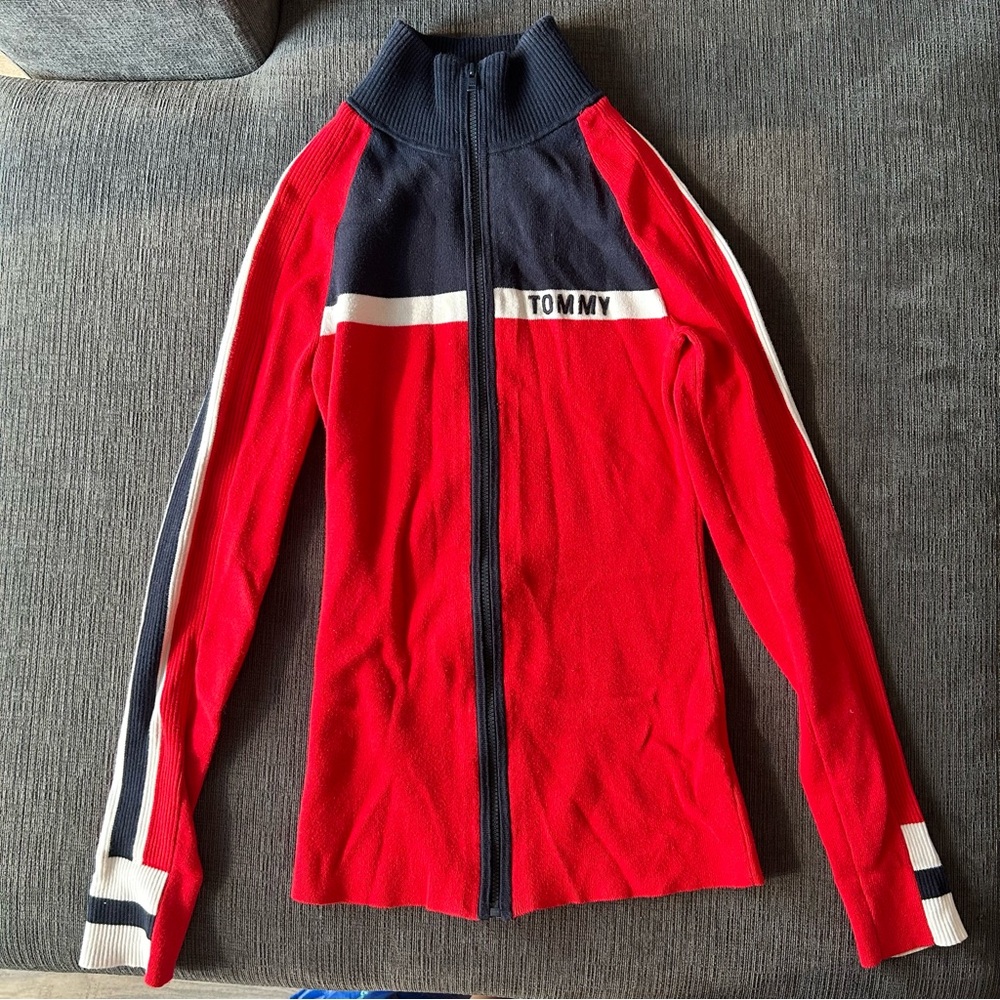 Tommy Hilfiger Red and Black Knit Collar Jacket
